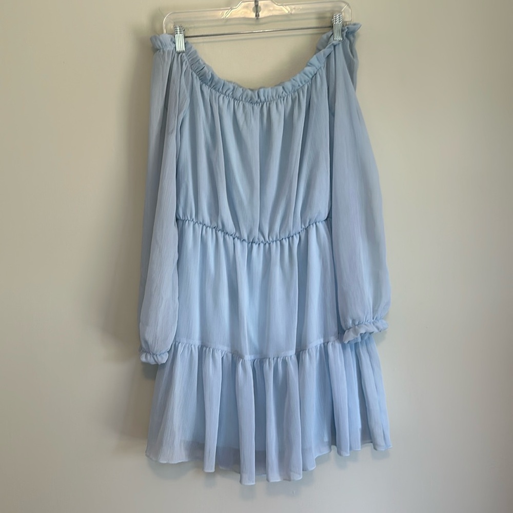 Off shoulder light blue dress